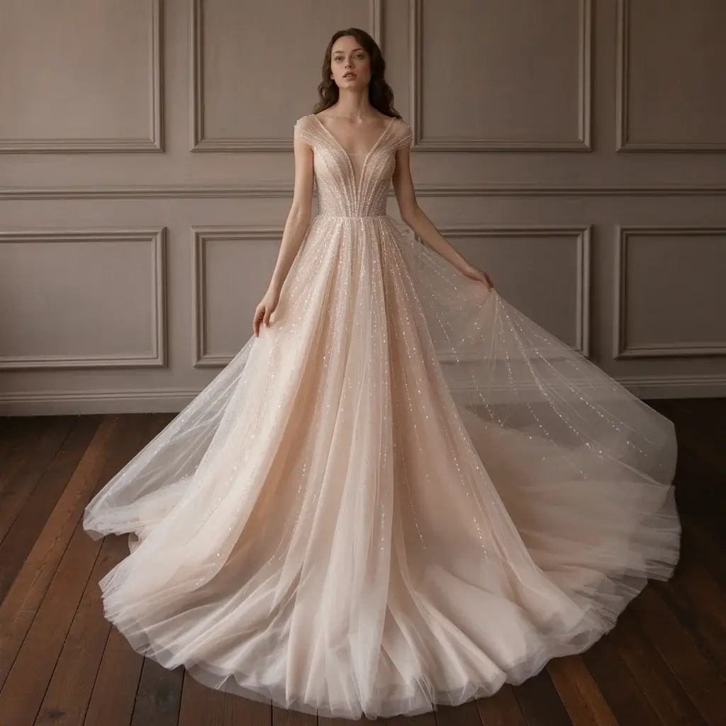 Top 15 Diamond Wedding Dresses That Are Sparkling on Pinterest 7 Glitter Tulle Fairy Wedding Gown With Sparkling Layers And Ethereal Magical Movement