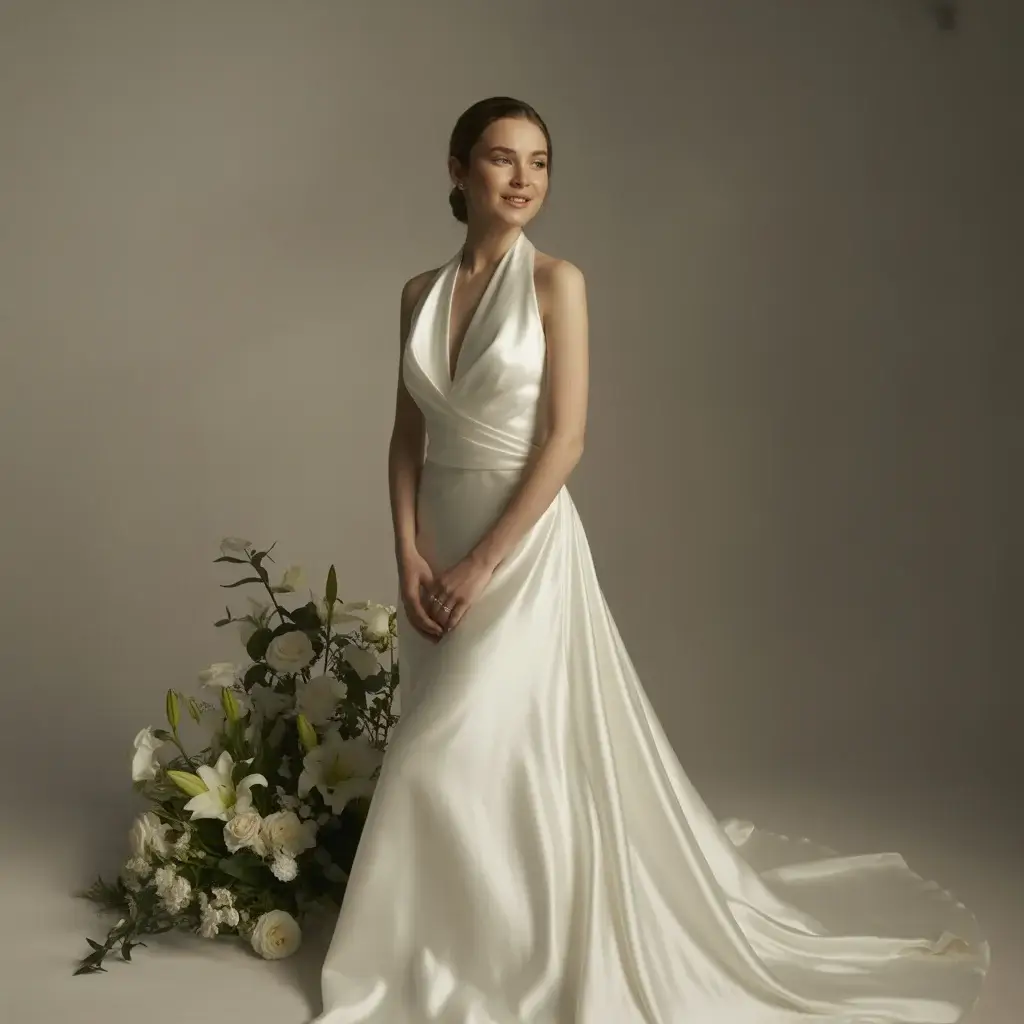 Top 15 Satin Wedding Dresses Brides Are Pinning Right Now 13 Halter Satin Sheath wedding dress