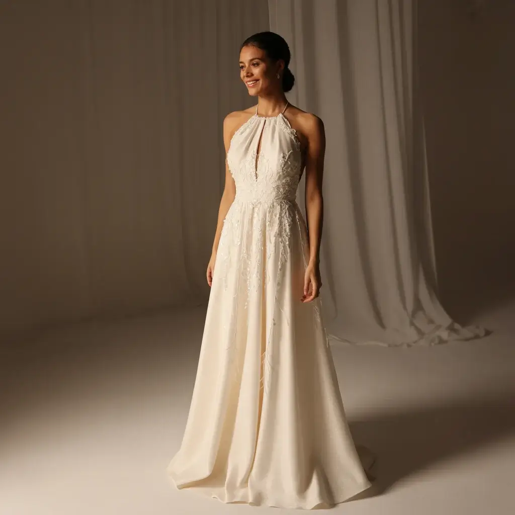 Halter neck backless wedding gown