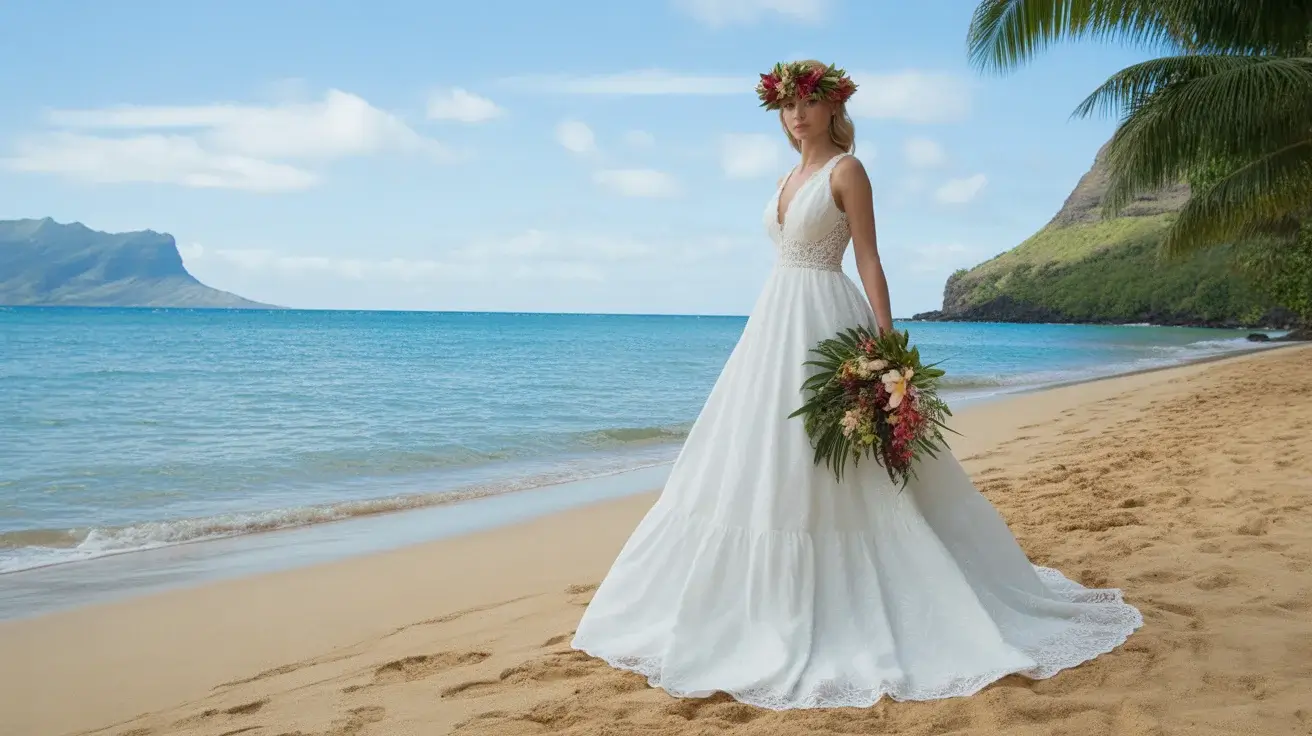 15 Hawaiian Wedding Dresses for a Tropical Paradise 1 Hawaiian Wedding Dresses Perfect for Tropical Paradise Weddings