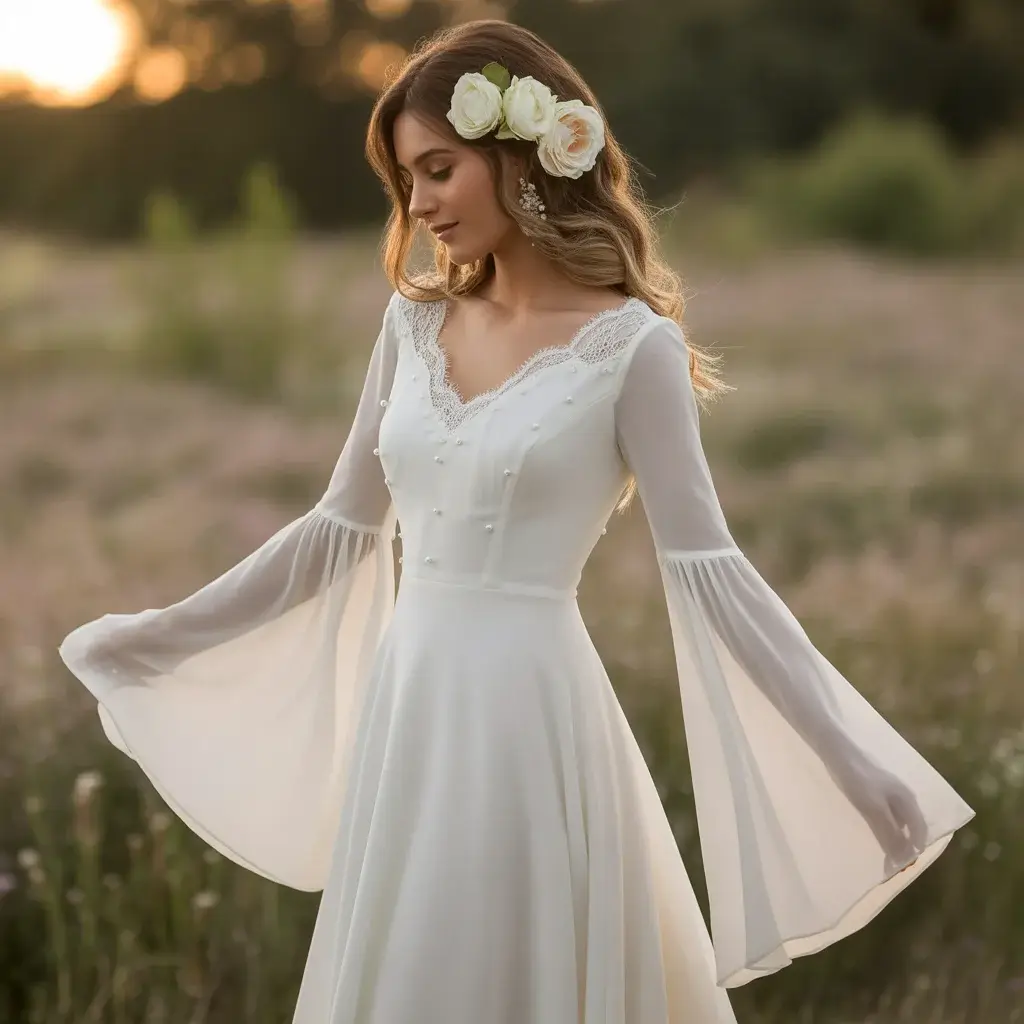 High-Low Hem Bell Sleeve Dress