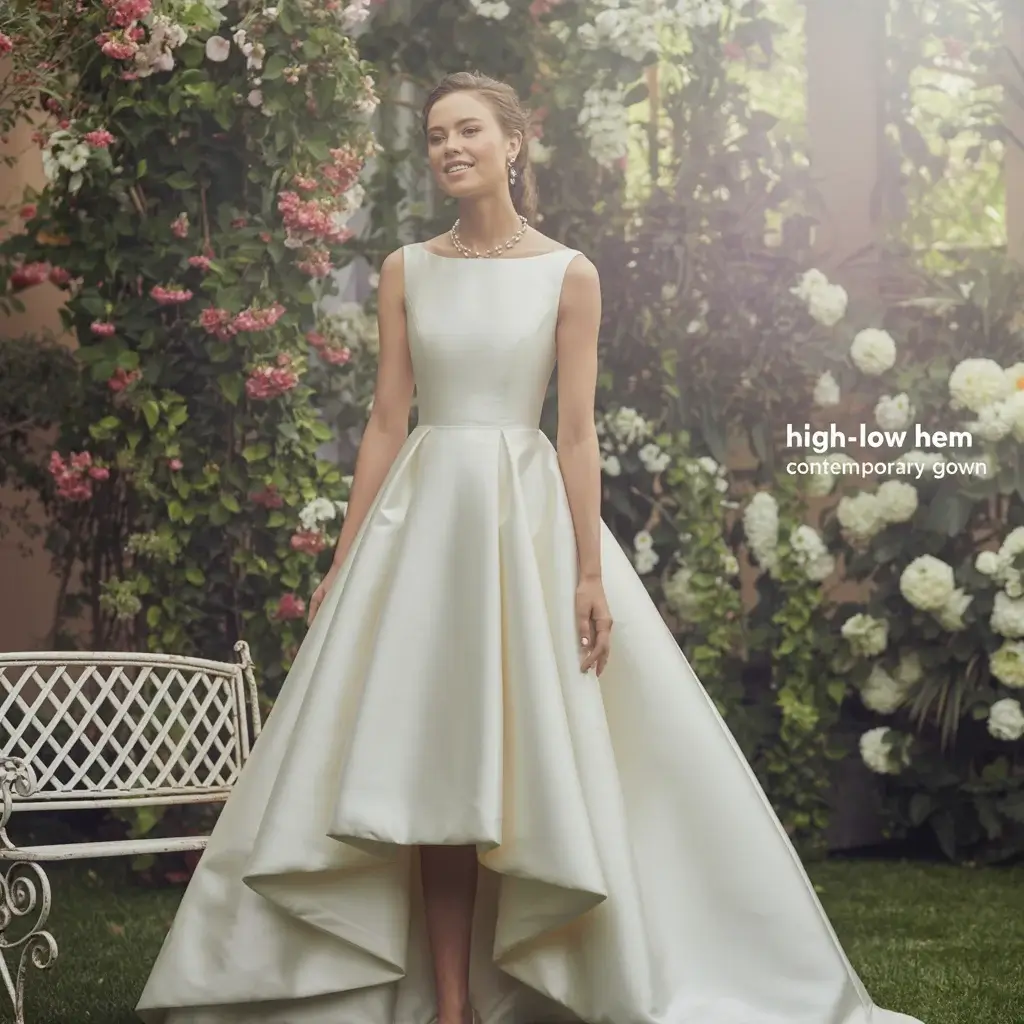 Top 15 Boat Neck Bridal Gowns Trending on Pinterest 13 High-Low Hem Contemporary Gown