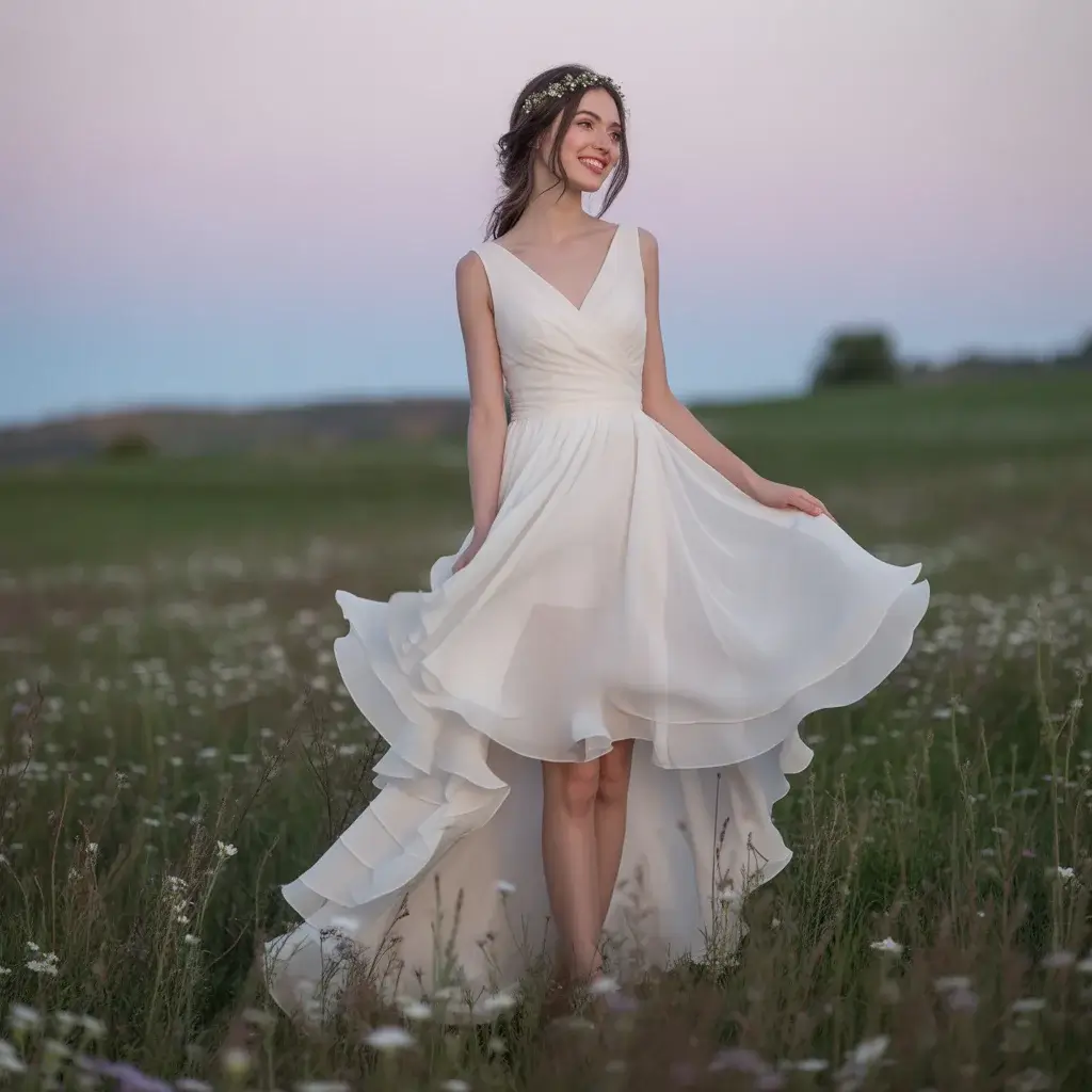 High-Low Hem with Layered Chiffon Ruffles