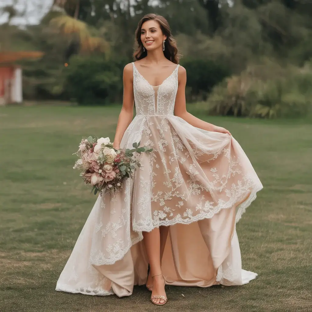 High-Low Hemline with Floral Appliques