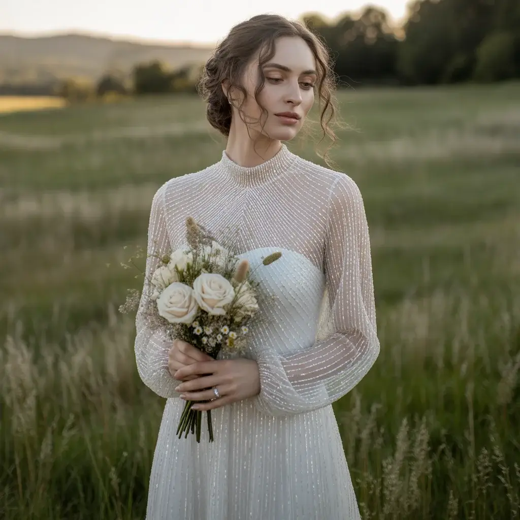 Top 13 White Engagement Party Dresses Brides Are Saving Right Now 4 High-Neck Sequin Midi Dress