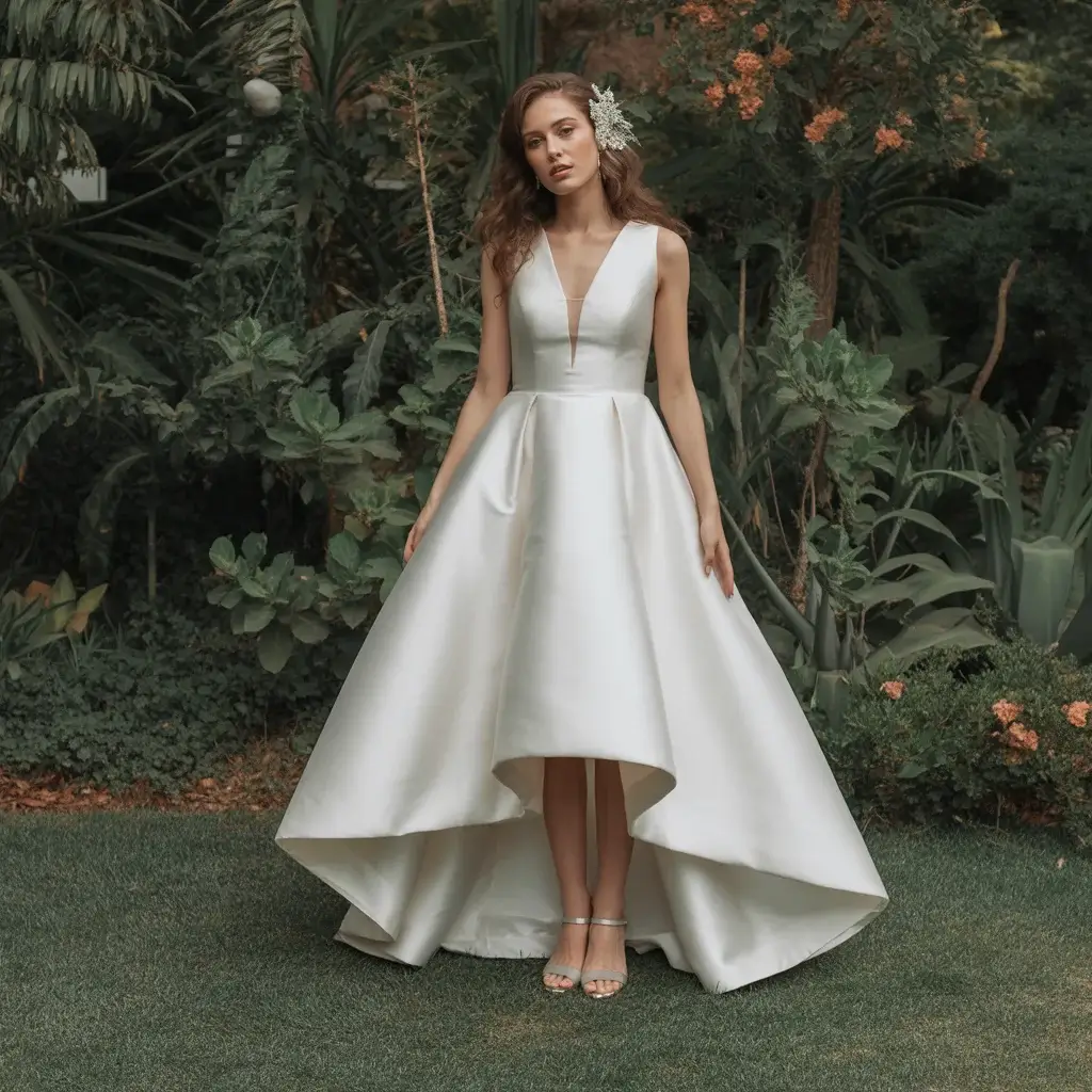 Top 15 Backyard Wedding Dresses That Are Pinterest Favourites Right Now 12 High-low hemline modern backyard wedding twist dress.