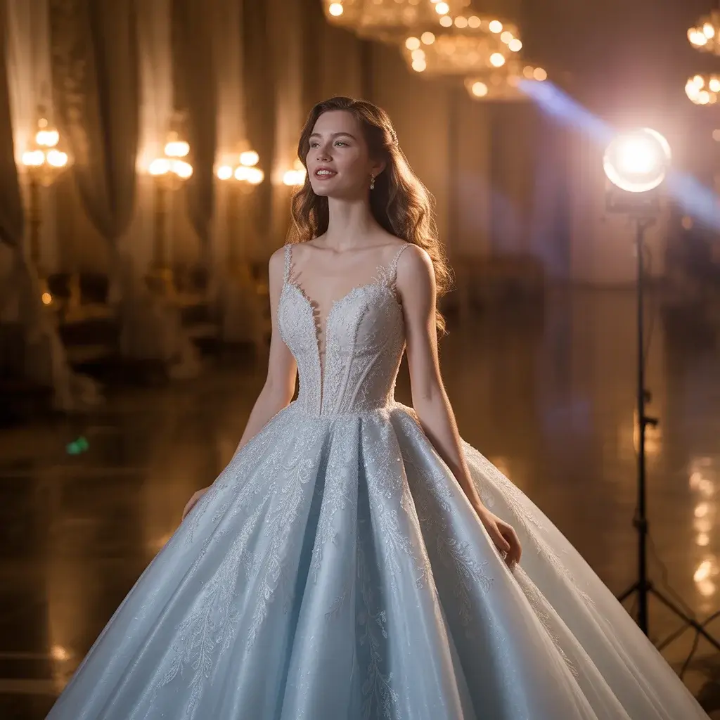 Ice Blue Lace Ball Gown