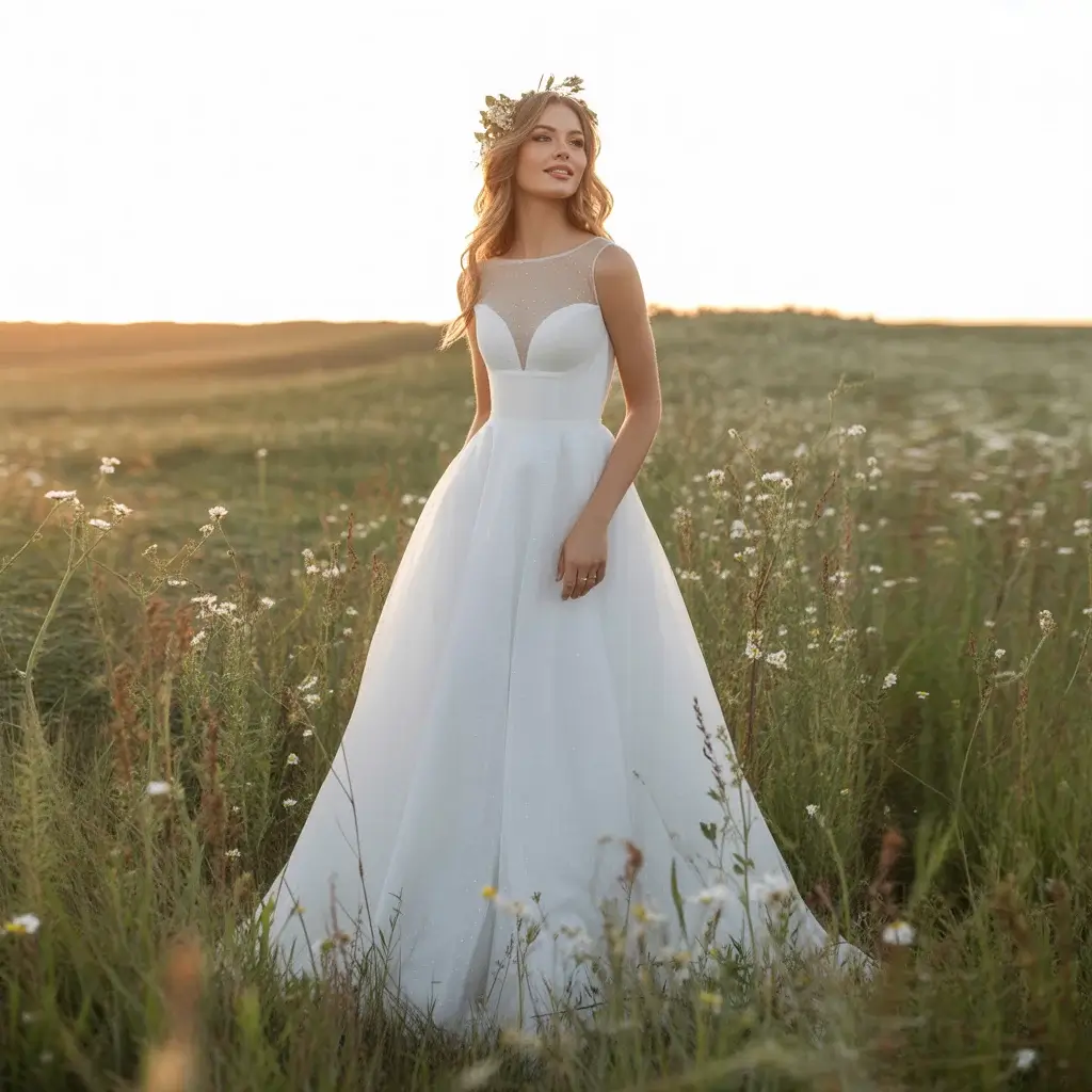 15 Organza Wedding Dresses Trending on Pinterest 14 Illusion Neckline Organza Sheath