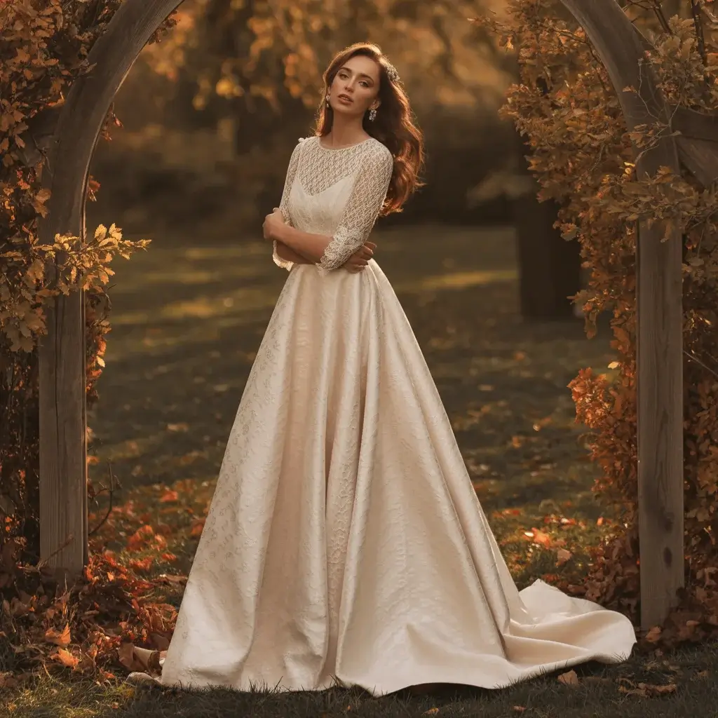 Top 15 Fall Formal Wedding Attire Looks That Are Trending Right Now 11 Jacquard A-Line Dress