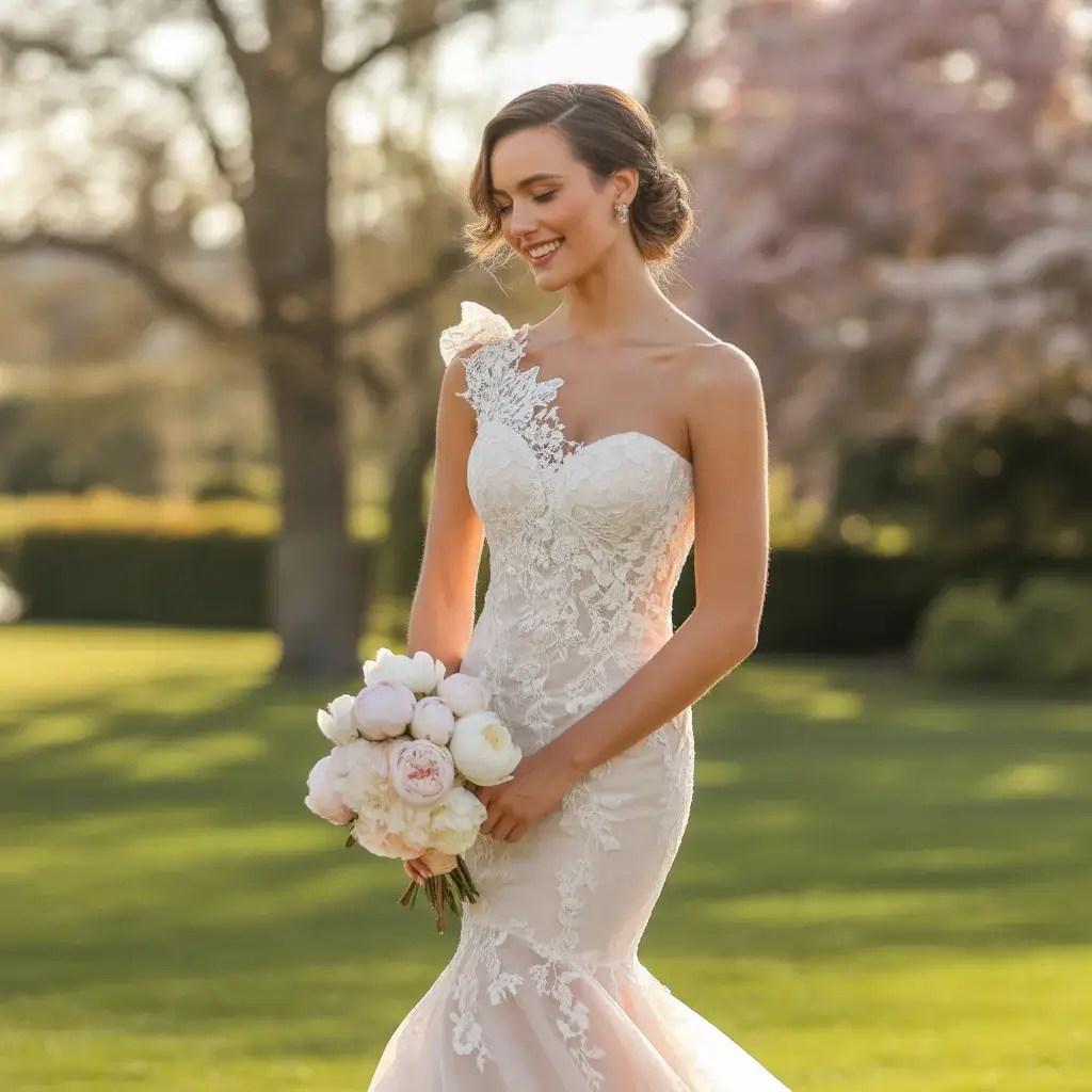 chinese dress ladies Joel A-line Asymmetric/One shoulder Nude Ivory Wedding dress main image 0
