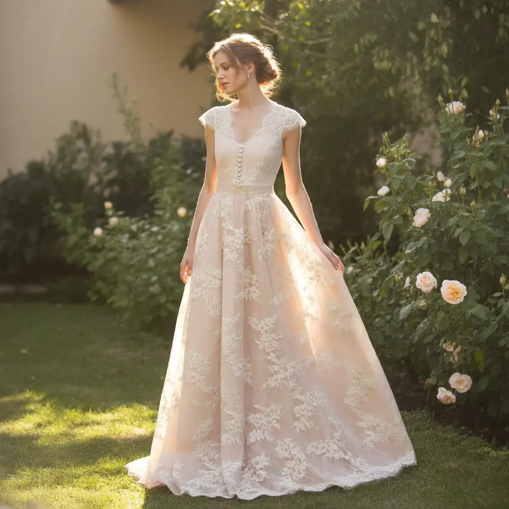 Top 15 Backyard Wedding Dresses That Are Pinterest Favourites Right Now 13 Lace cap sleeve garden backyard wedding romance dress.