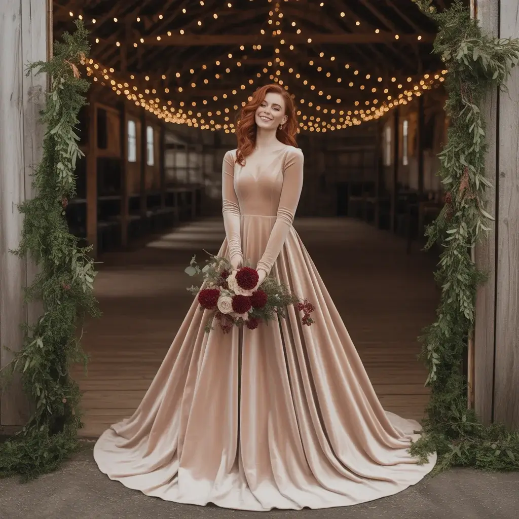 Long-Sleeve Velvet Ball Gown
