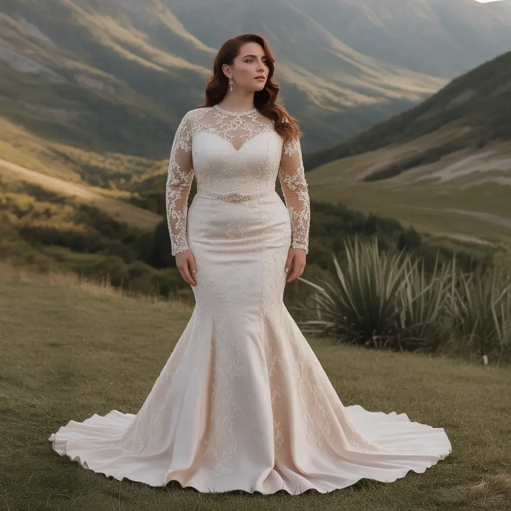 Top 17 Plus Size Mermaid Dresses That Are Trending Right Now 8 Long sleeve modest elegance mermaid dress plus size