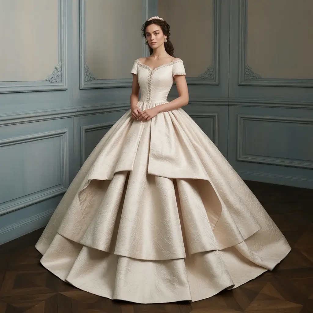 13 Jacquard Wedding Dresses Brides Are Saving 11 Magnificent princess ball gown with layered jacquard skirt