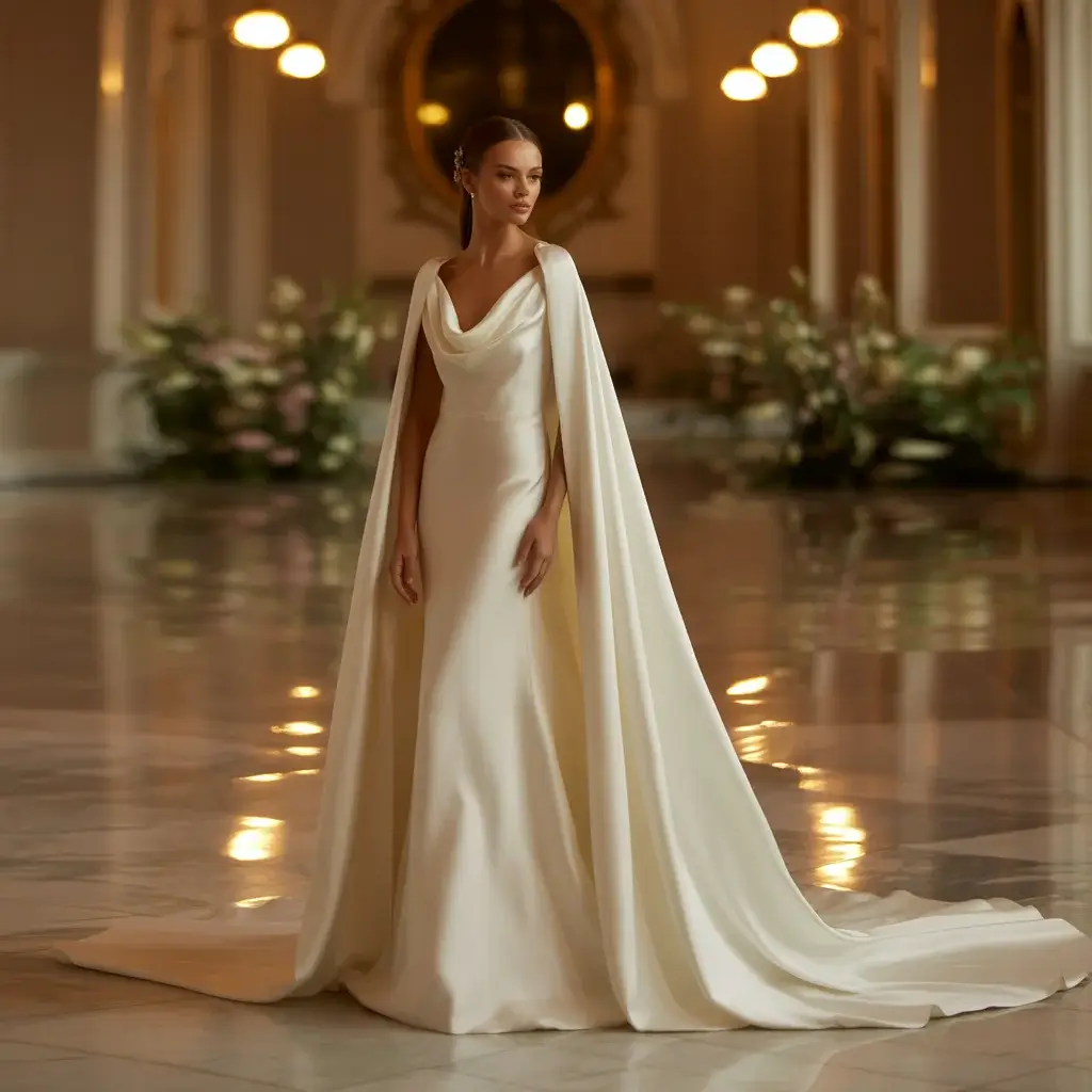 Top 13 Cowl Neck Wedding Gowns Trending on Pinterest 13 Majestic cowl neck wedding dress with dramatic flowing train and elegant ceremonial presence