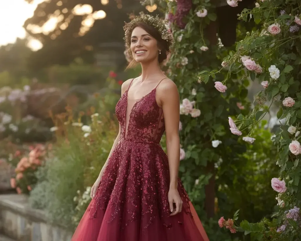 Deep Burgundy Boho Lace with Flowing Sleeves