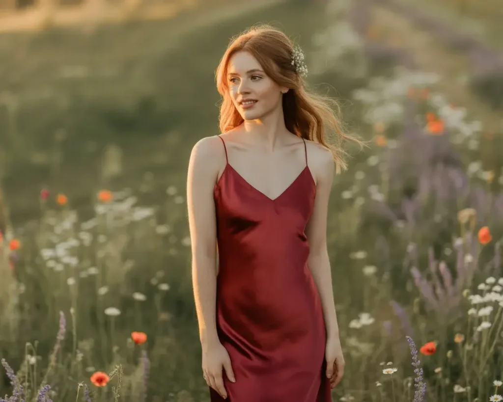 Maroon Silk Slip Dress with Delicate Straps