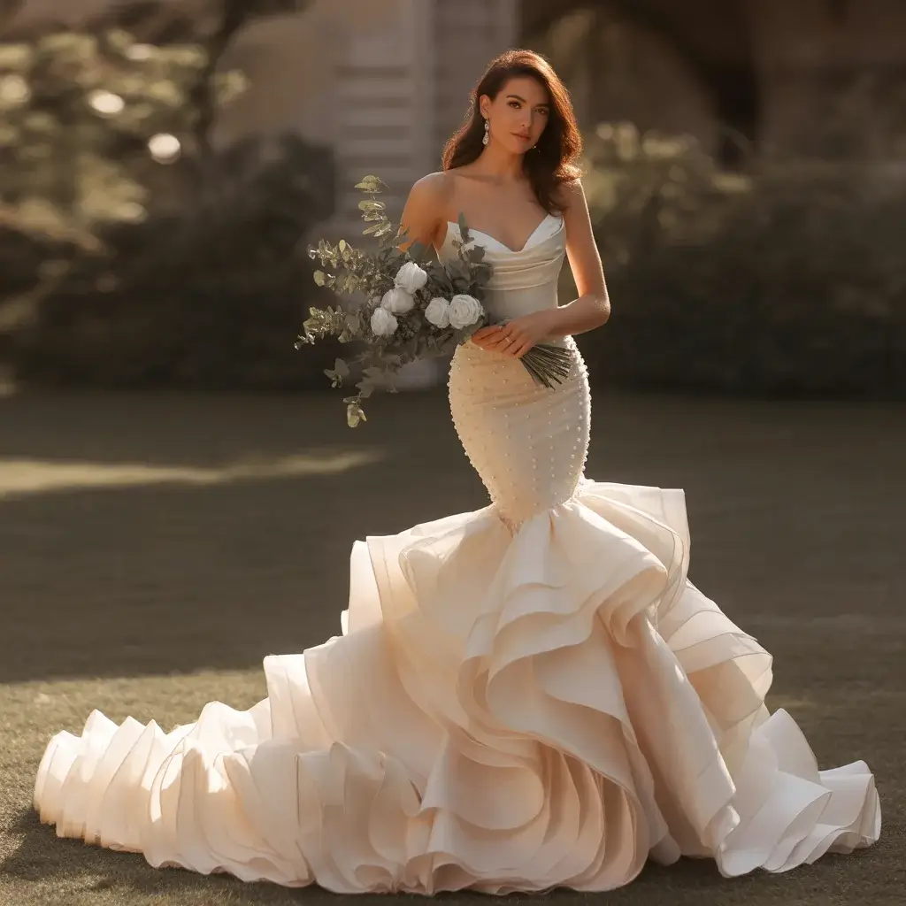 Mermaid Gown with Dramatic Ruffle Train