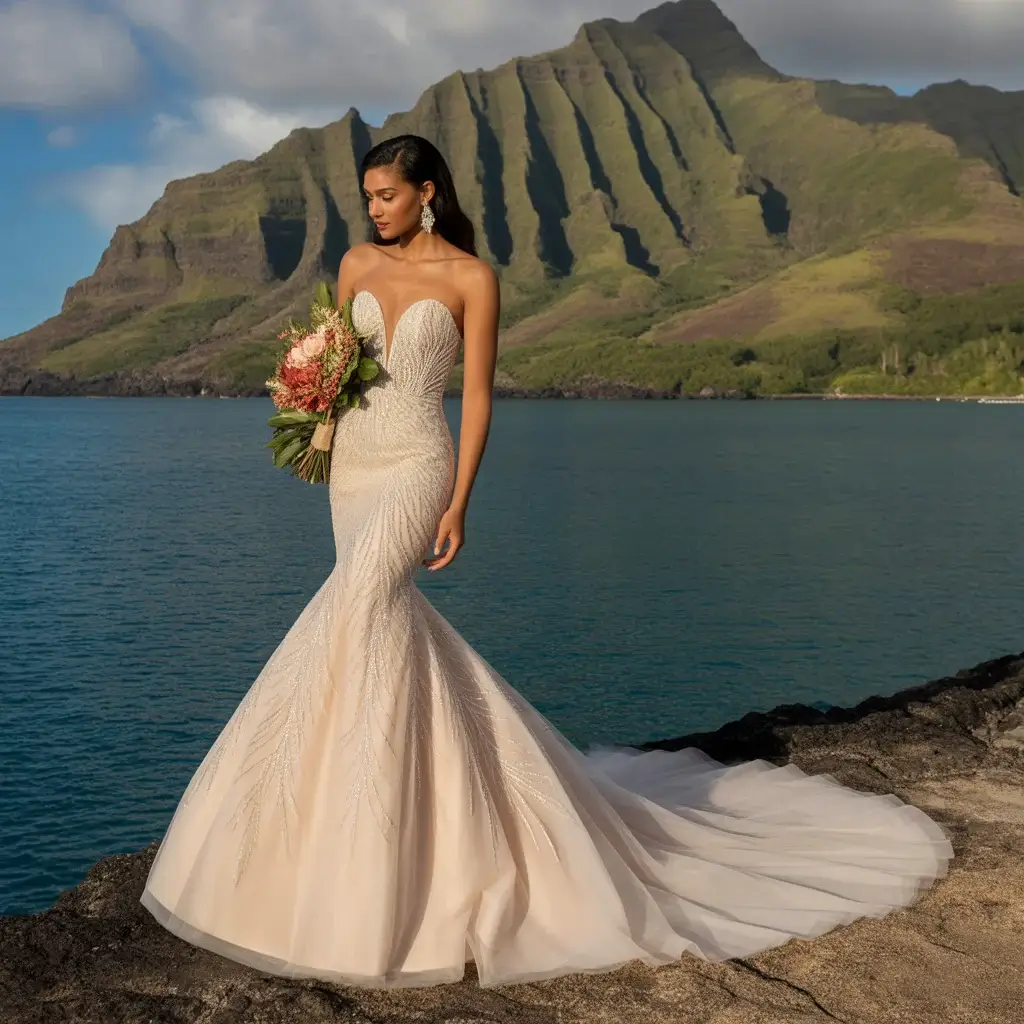 green emerald velvet dress Create a Organic Hawaiian Wedding theme main image 1