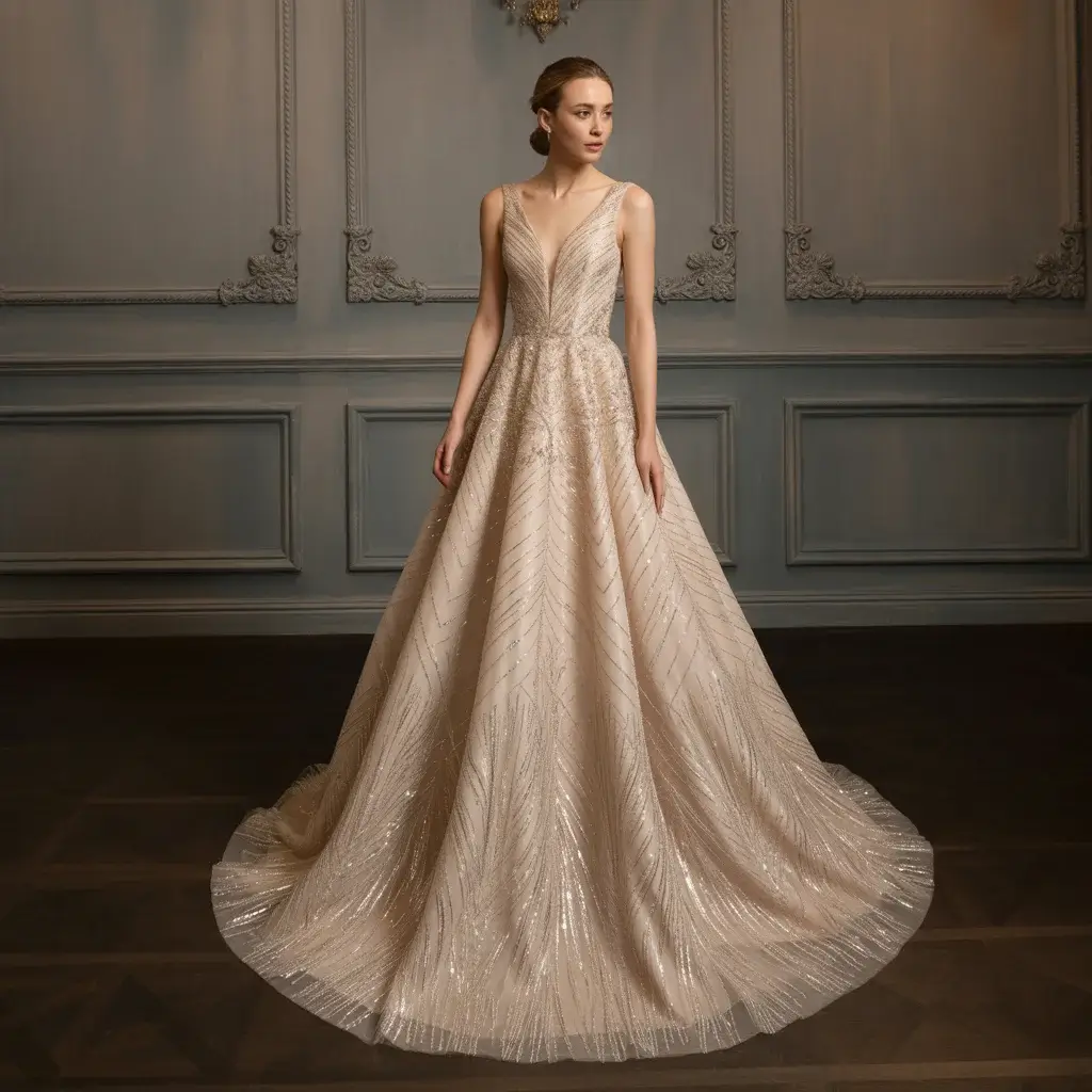 Top 15 Diamond Wedding Dresses That Are Sparkling on Pinterest 13 Metallic Thread Embroidered Wedding Dress With Intricate Patterns And Sophisticated Dimensional Sparkle