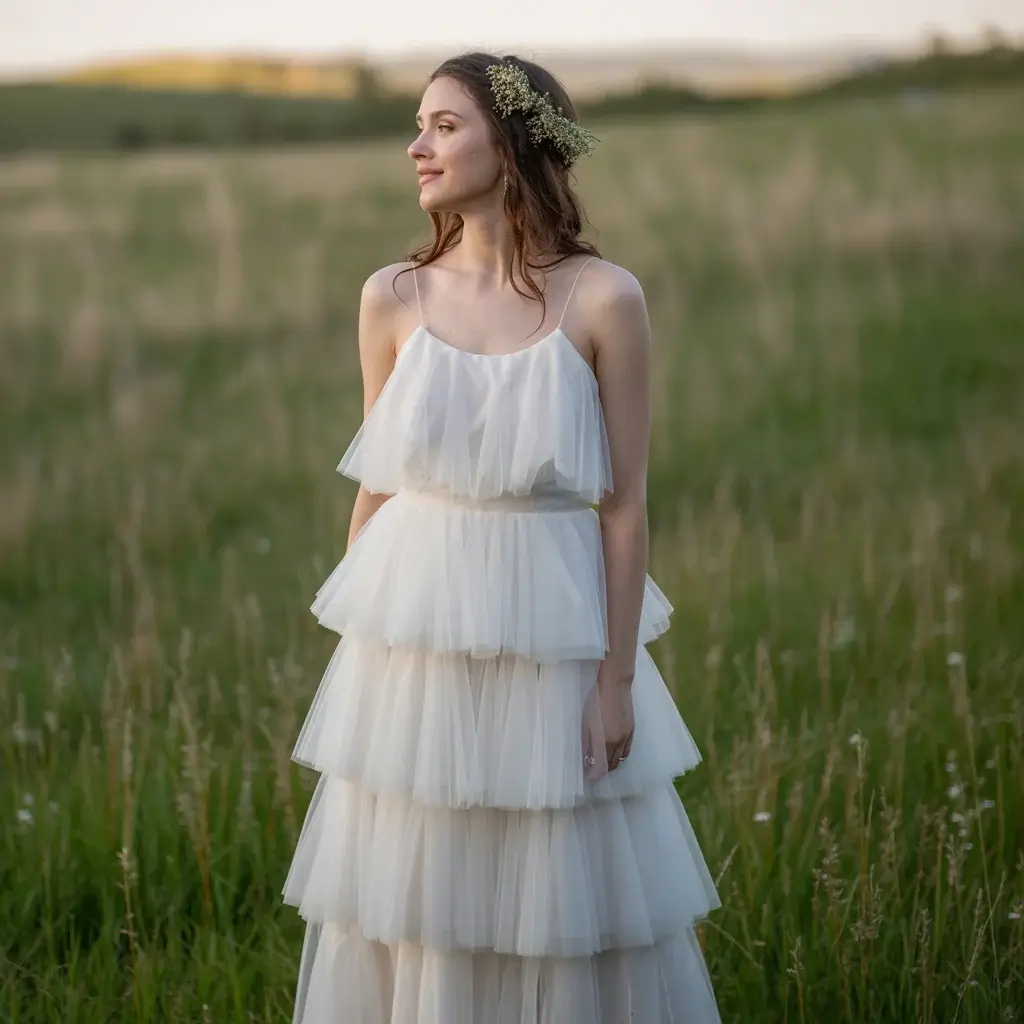 Minimalist A-Line Tiered Tulle Dress