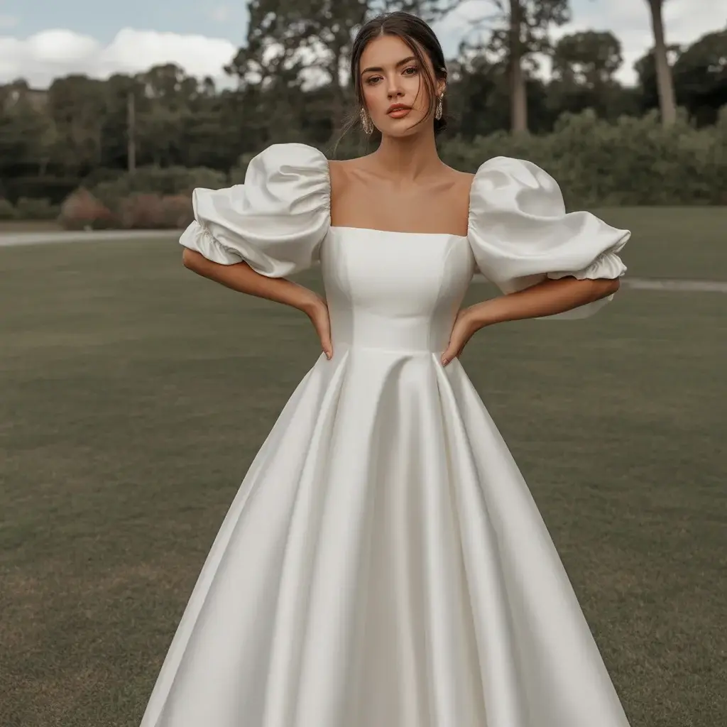 17 Wedding Dresses with Poofy Sleeves Brides Love 7 Minimalist Puff Sleeve Slip Dress