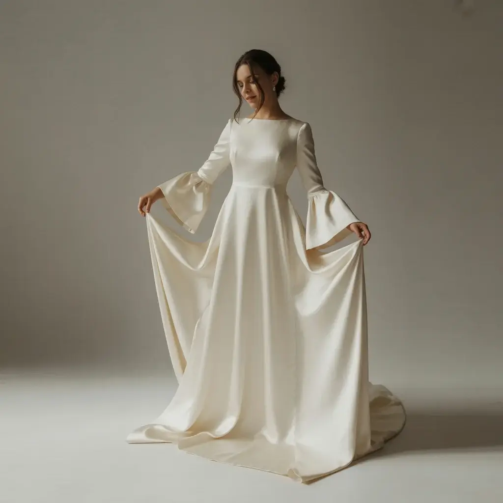 Minimalist Satin Bell Sleeve Dress