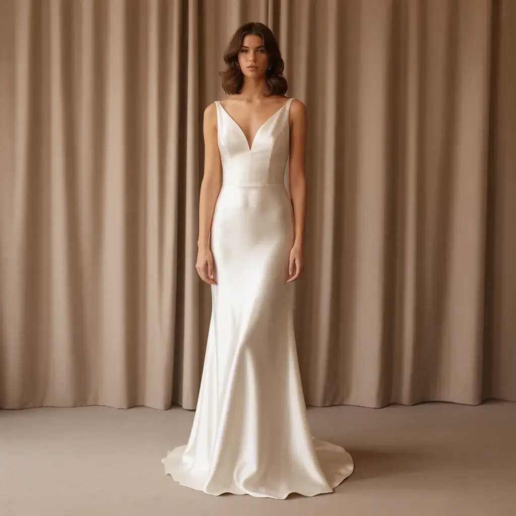 Minimalist Satin Cat Eye Sheath Wedding Dress With Clean Lines And Smooth Finish