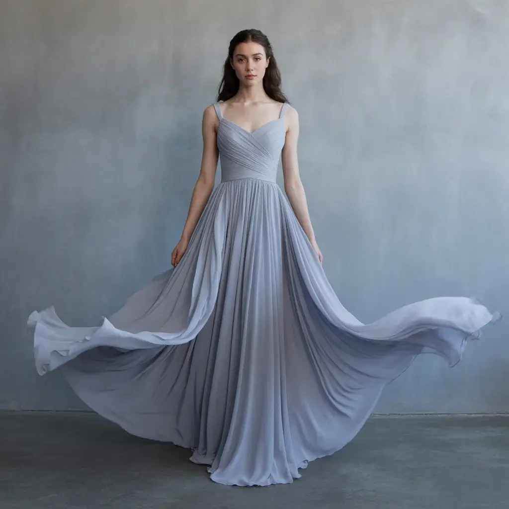 Top 15 Grey Bridal Dresses That Are Breaking Traditional Wedding Rules 14 Misty grey flowing chiffon gown with ethereal romantic movement