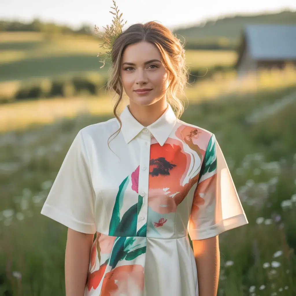 Modern Abstract Floral Shirtdress