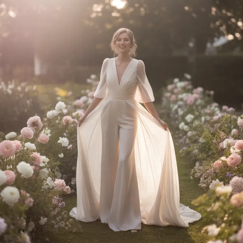 Modern Champagne Jumpsuit with Overskirt