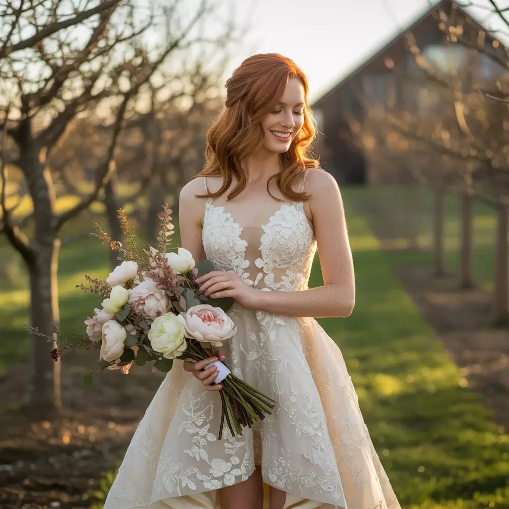 Modern High-Low Asymmetrical wedding dress