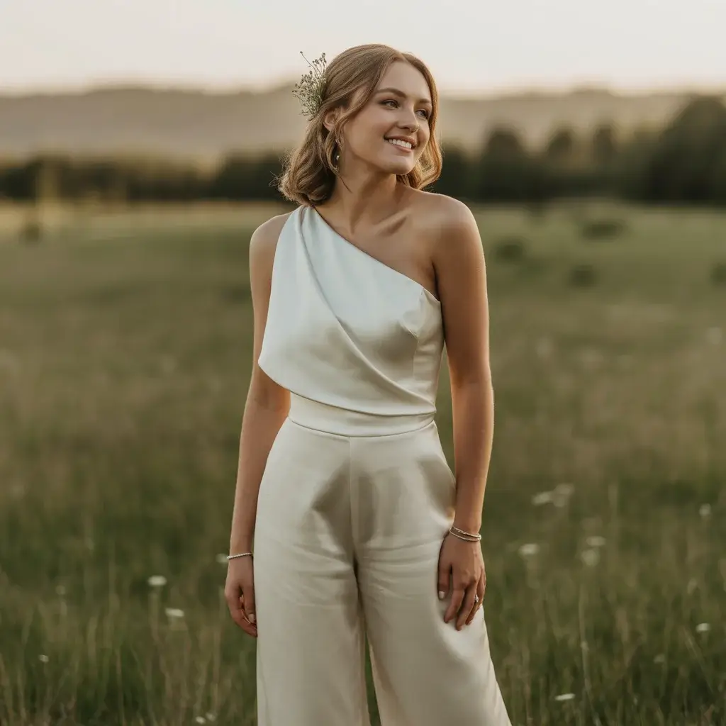 Modern One Shoulder bridal Jumpsuit
