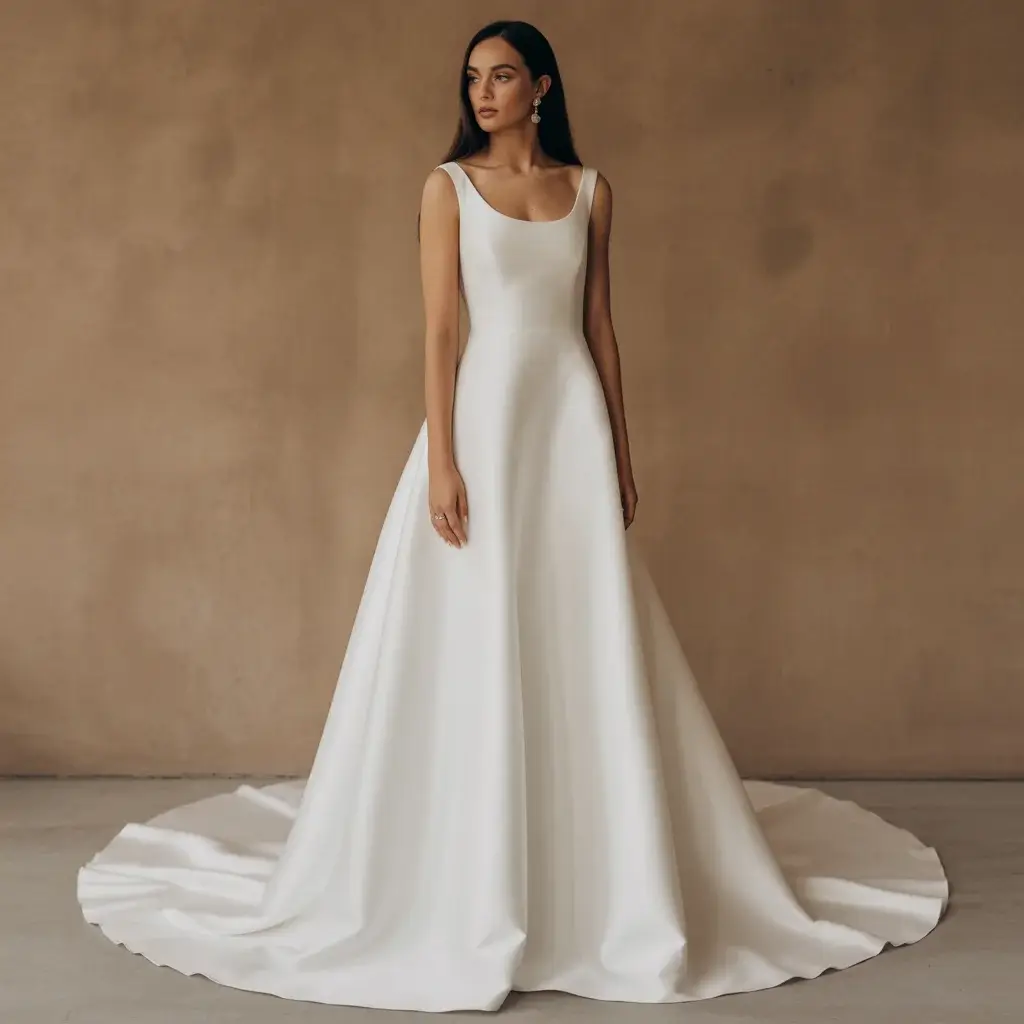 Top 15 Scoop Neck Wedding Dresses Brides Are Saving Right Now 3 Modern minimalist crepe scoop neck dress