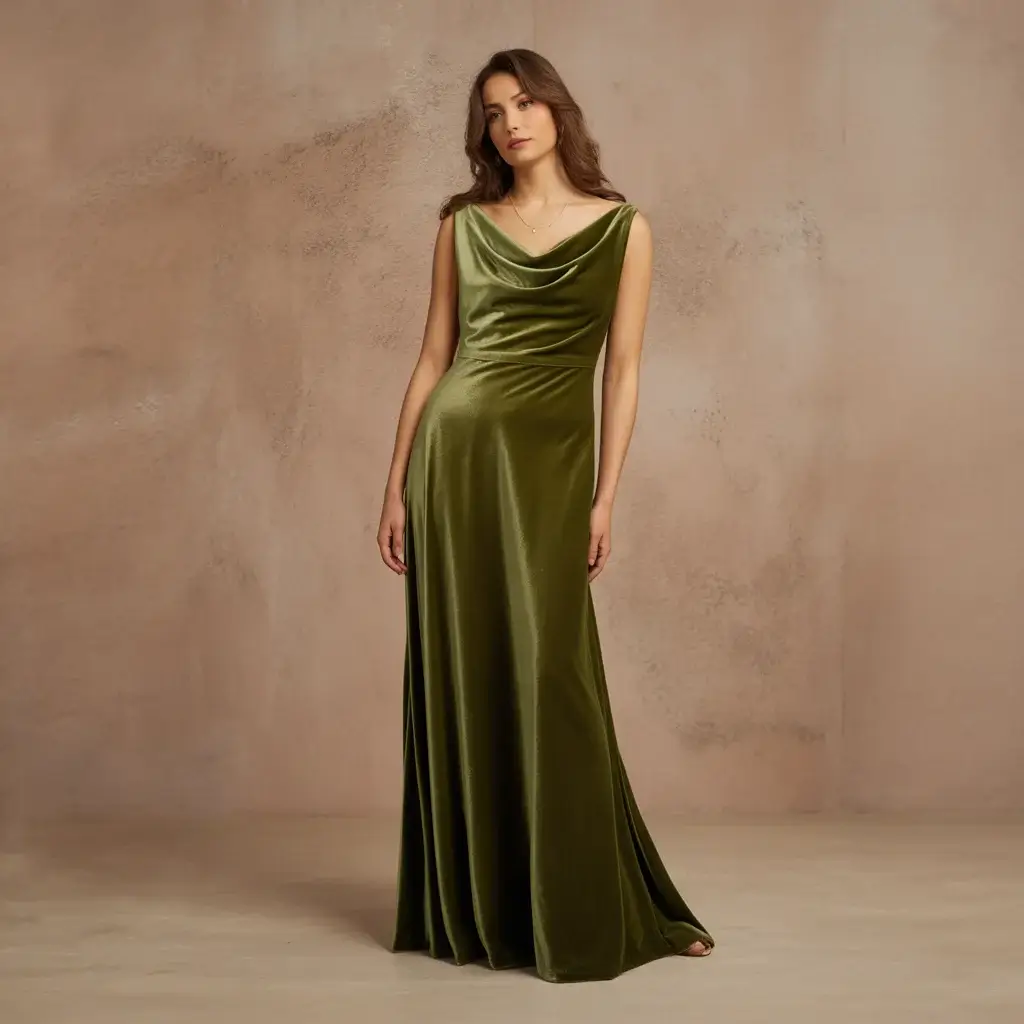 green emerald velvet dress Dark Green Velvet Backless Dress With Flutter Sleeves main image 1