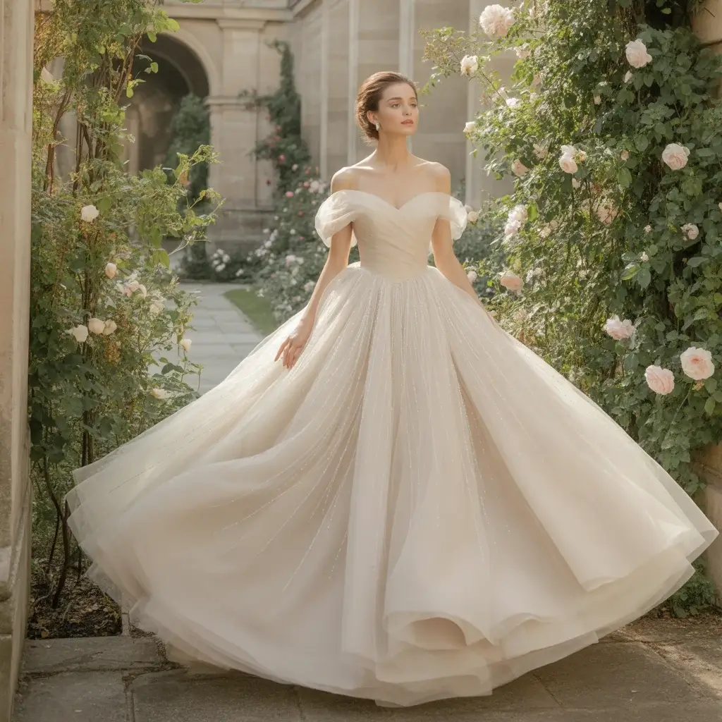 Movie-perfect romantic ballgown recreating the iconic Bride Wars dress with flowing layers and sweetheart neckline