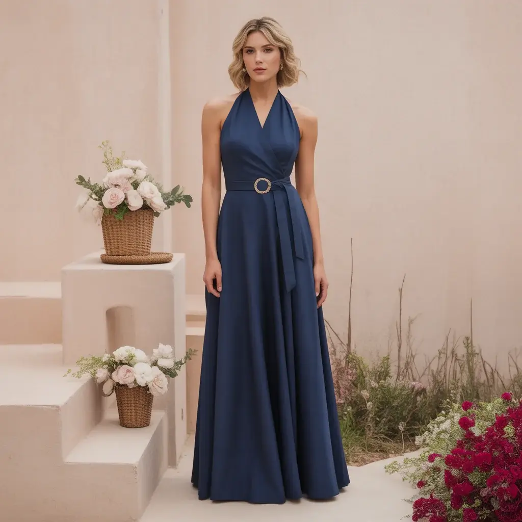 13 Halter Neck Dresses for Wedding Guests 6 Navy Blue Halter Wrap Dress with Belt