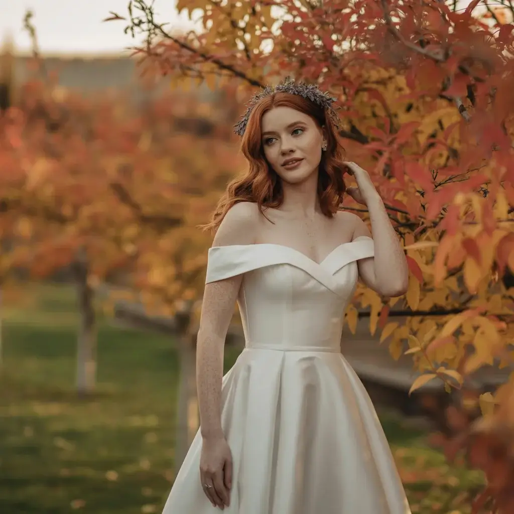 Top 15 Fall Formal Wedding Attire Looks That Are Trending Right Now 4 Off-Shoulder Crepe Dress