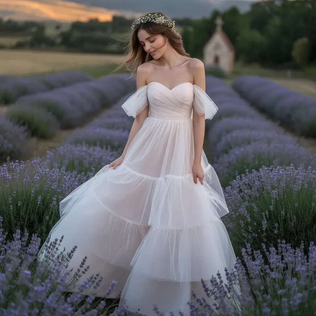 Off-Shoulder Tiered Tulle Princess Dress