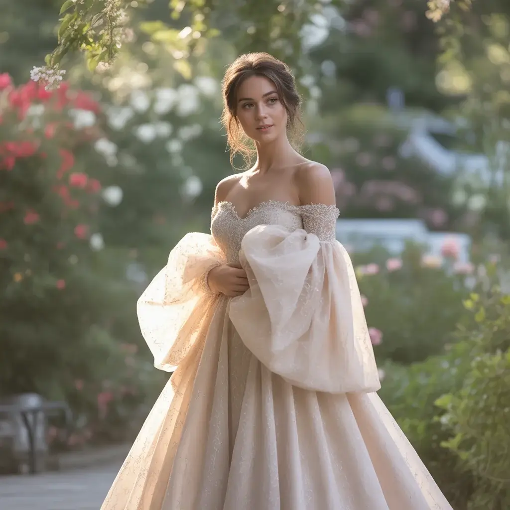 Off-the-Shoulder Bell Sleeve Gown