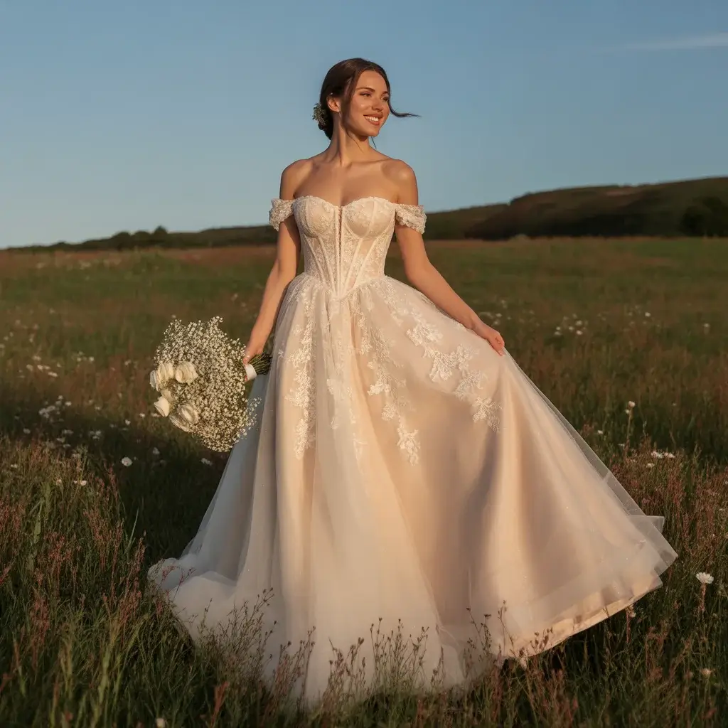 14 Sexy Wedding Dresses Brides Are Saving on Pinterest 3 Off-the-Shoulder Corset Ballgown