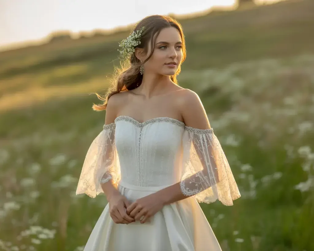 Top 15 Best Wedding Dresses for Your Body Shape 6 Off-the-Shoulder Romantic Gown