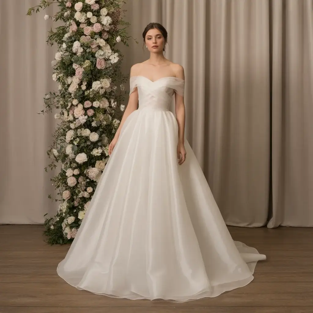 15 Organza Wedding Dresses Trending on Pinterest 3 Off-the-Shoulder Romantic Organza Gown