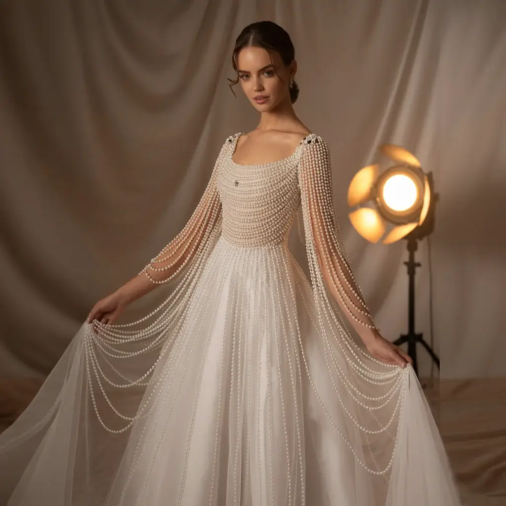 Top 13 Detachable Sleeves for Wedding Dress Ideas Trending on Pinterest 11 Pearl-Adorned Elegant Sleeves Dress