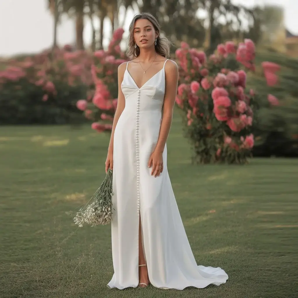13 Bridal Slip Dresses Every Minimalist Bride Loves 9 Pearl Button Detail Slip Dress