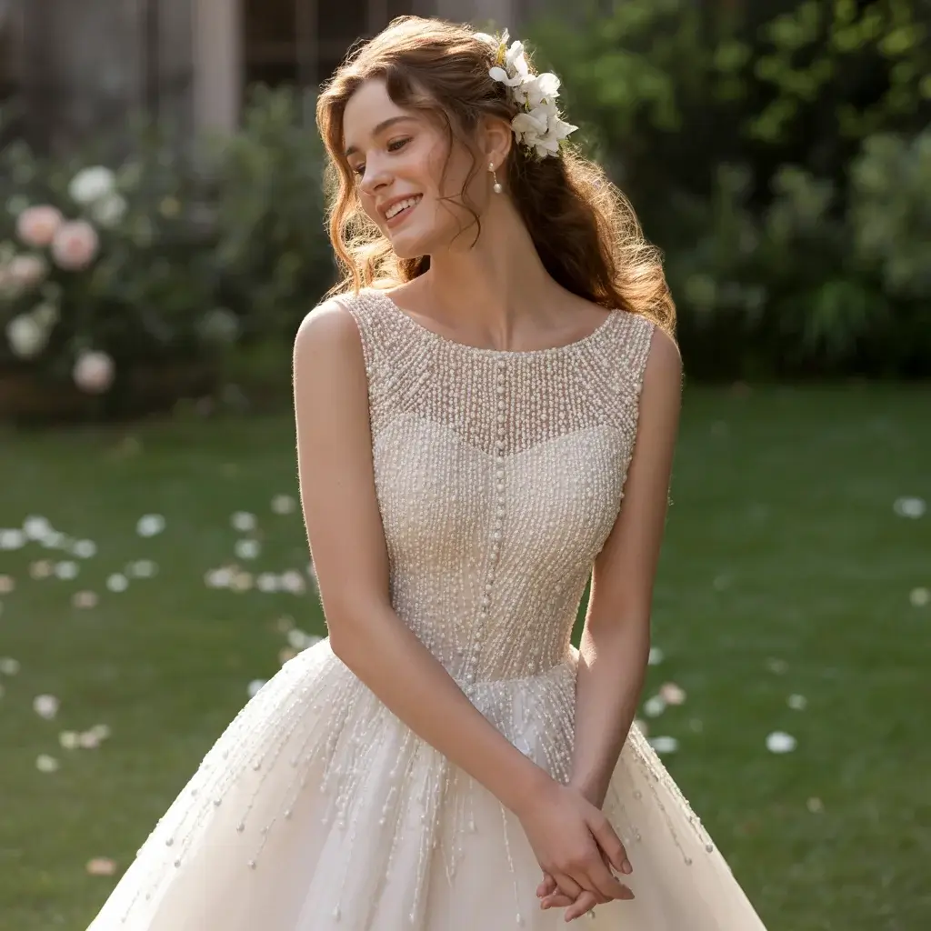 Top 15 Boat Neck Bridal Gowns Trending on Pinterest 10 Pearl Button Details Gown