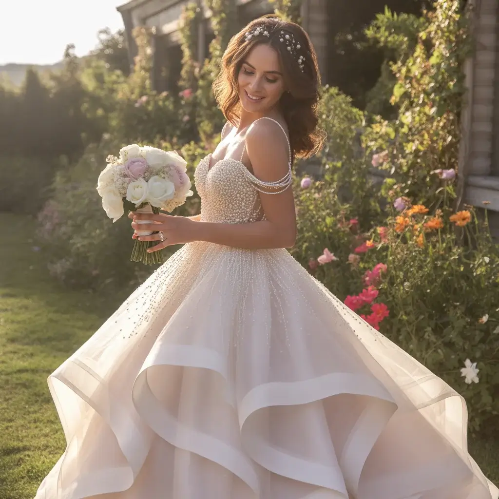 Pearl-Encrusted Bodice Ball Gown