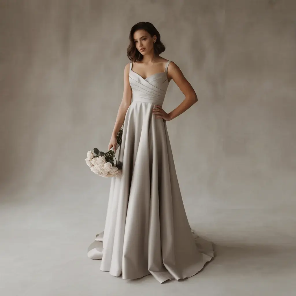 Top 15 Grey Bridal Dresses That Are Breaking Traditional Wedding Rules 6 Pearl grey fit-and-flare dress with flattering silhouette