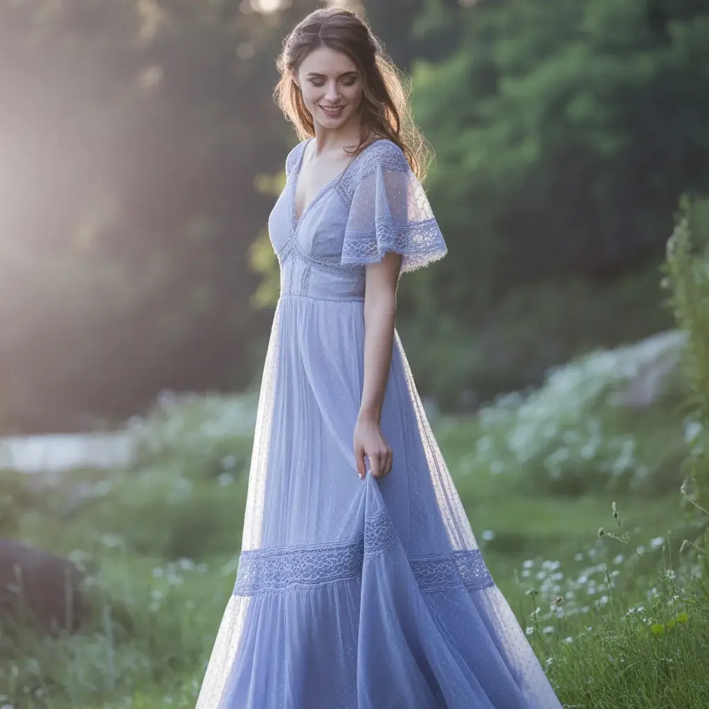 Periwinkle Blue Lace Bohemian Gown