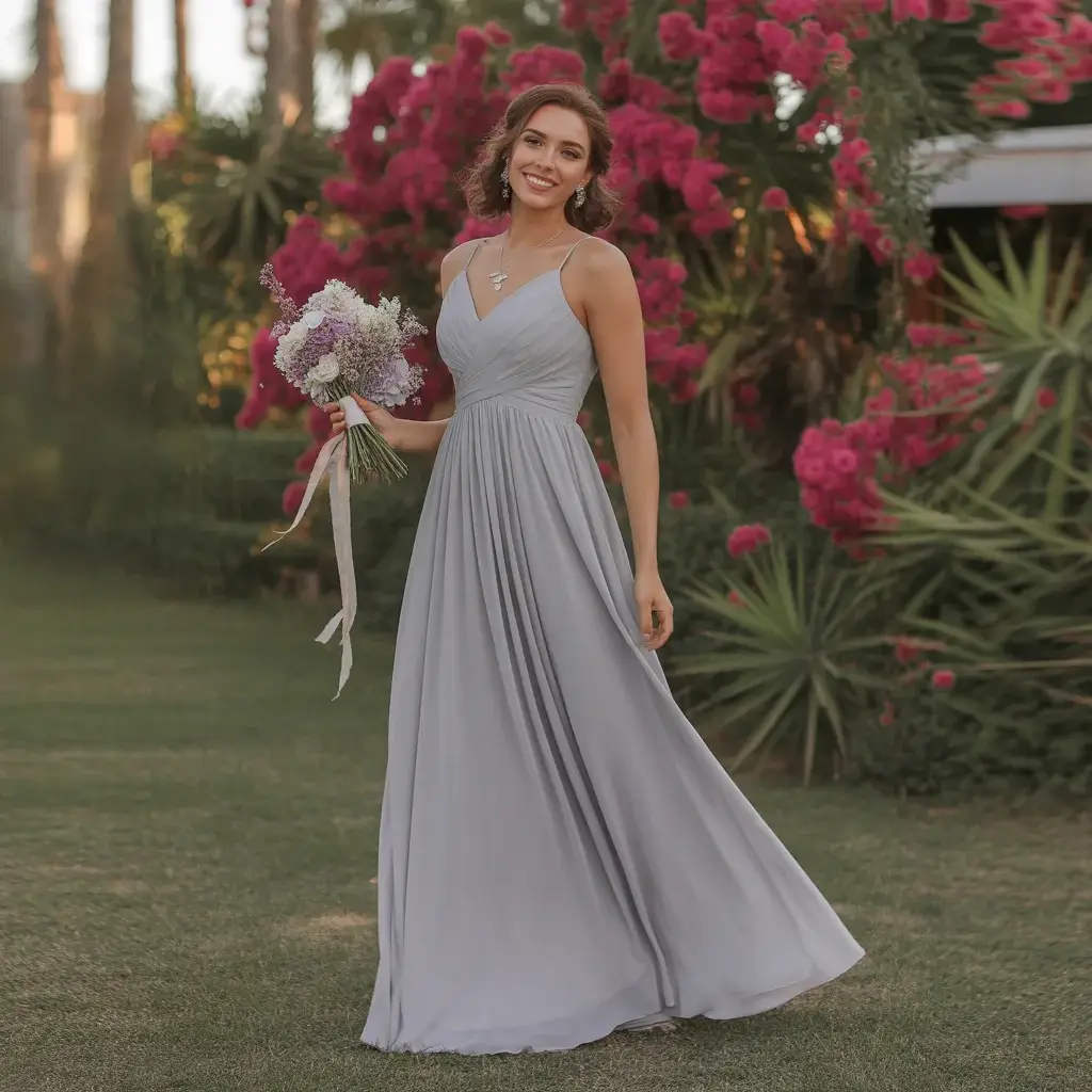 Platinum Gray Chiffon Maxi Dress